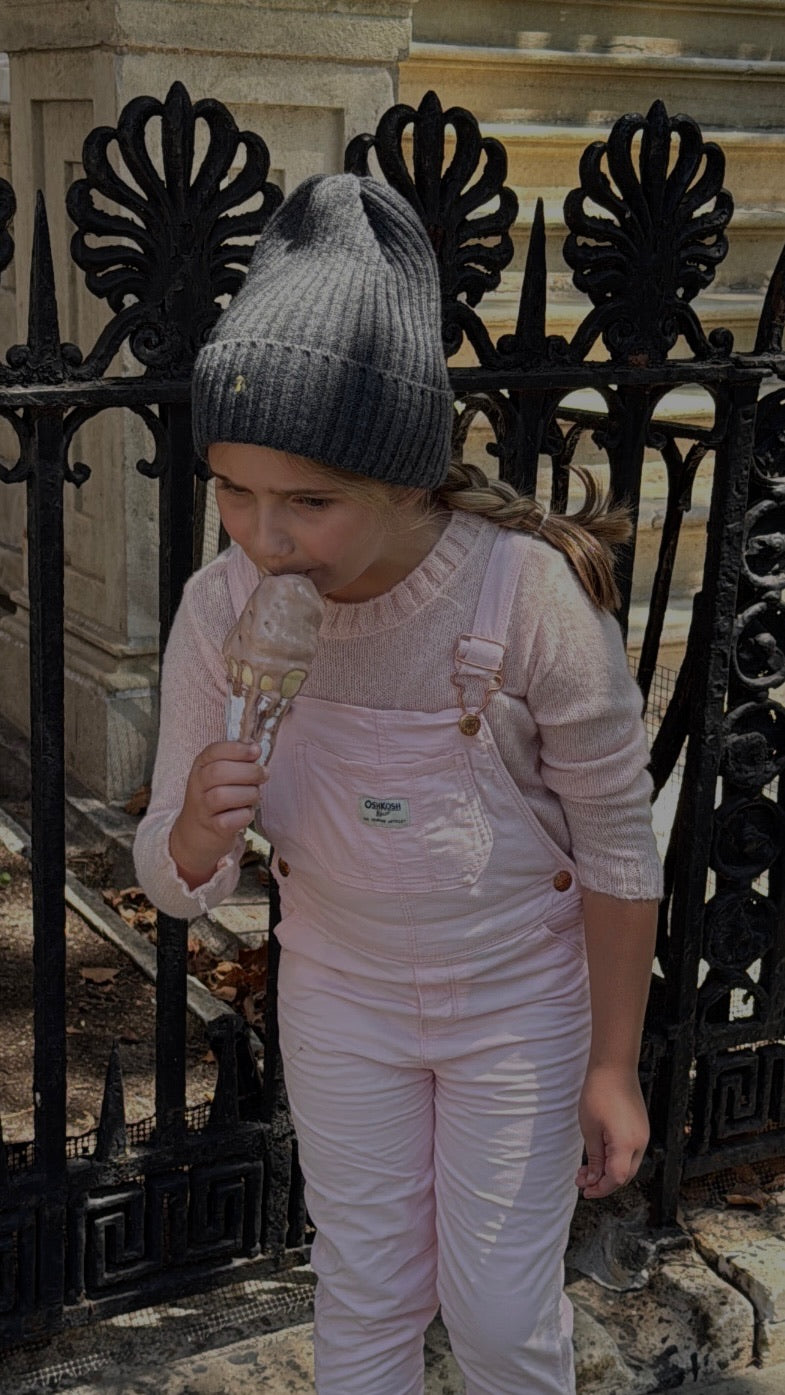 Gold thread embroidered ribbed beanie
