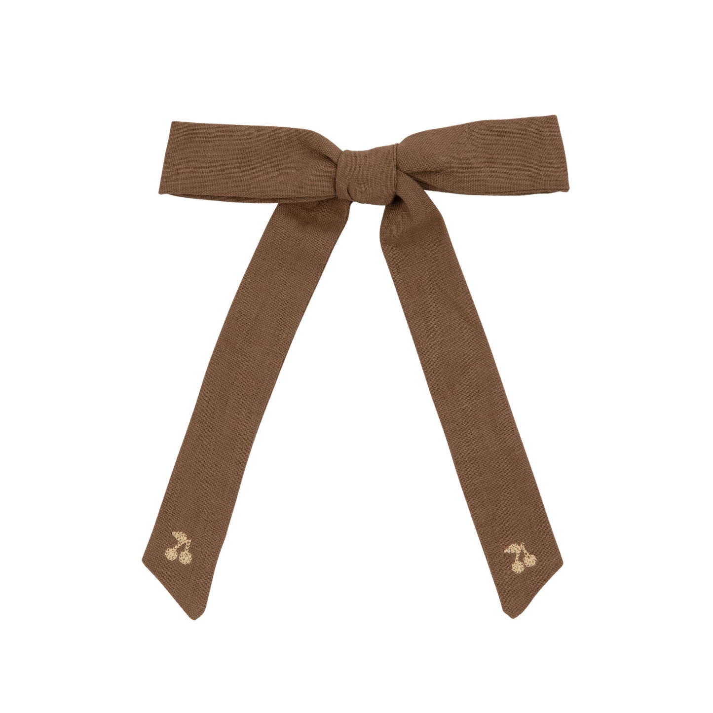 Brown bow with embroidered details on a white background