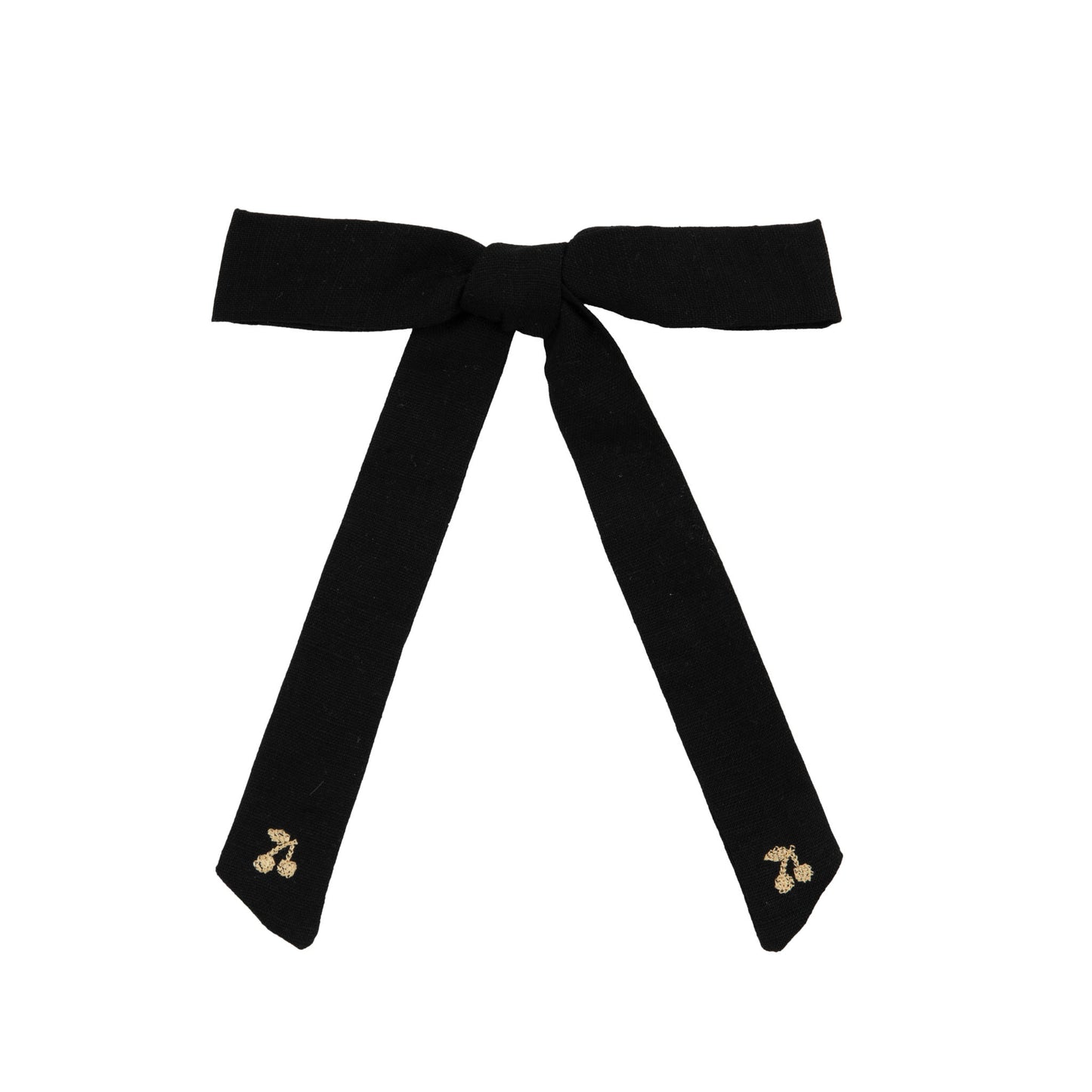 Black ribbon with gold accents on a white background