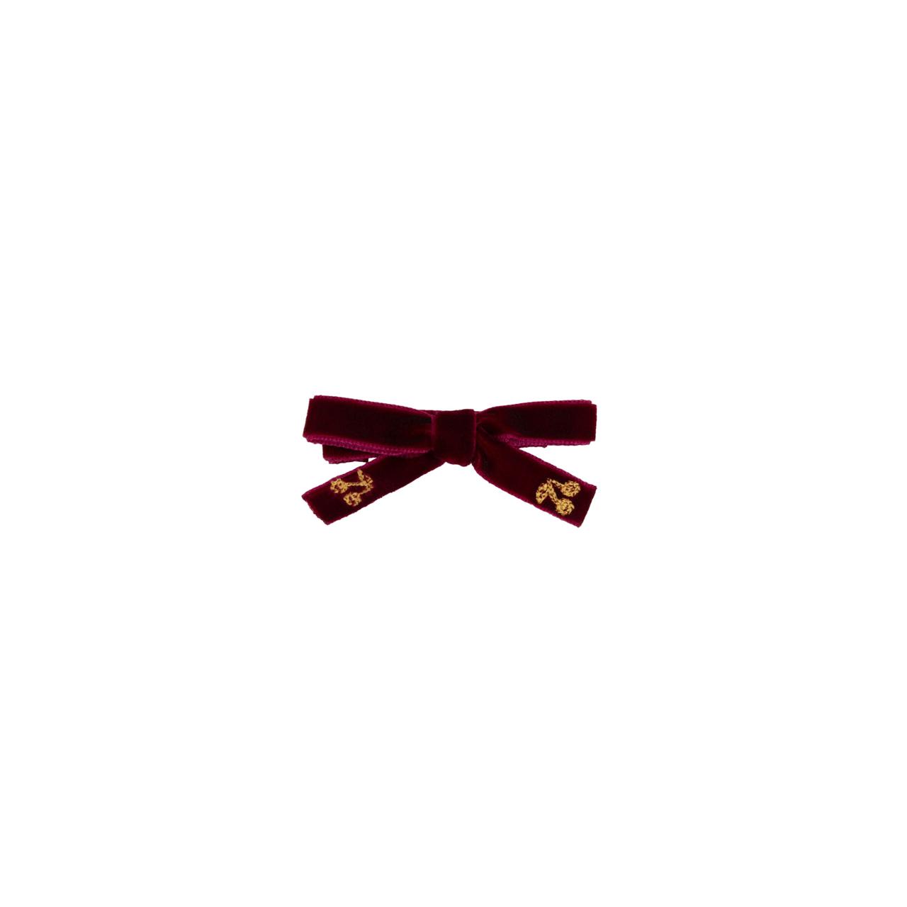 Mini gold thread cherry bows velvet (2pk)