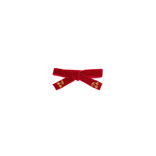 Mini gold thread cherry bows velvet (2pk)
