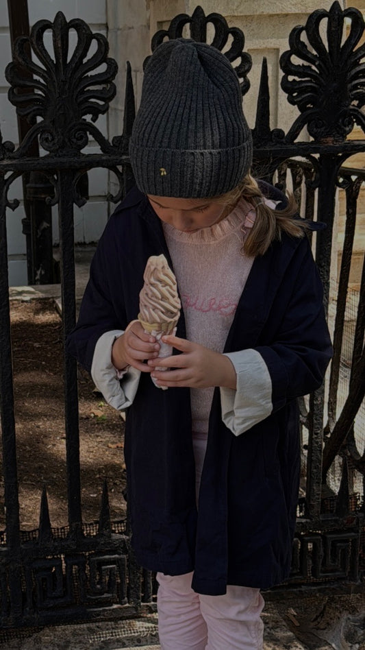 Gold thread embroidered ribbed beanie