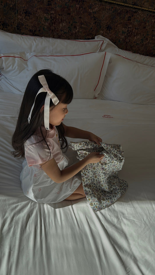 Navy thread cherry embroidered bows
