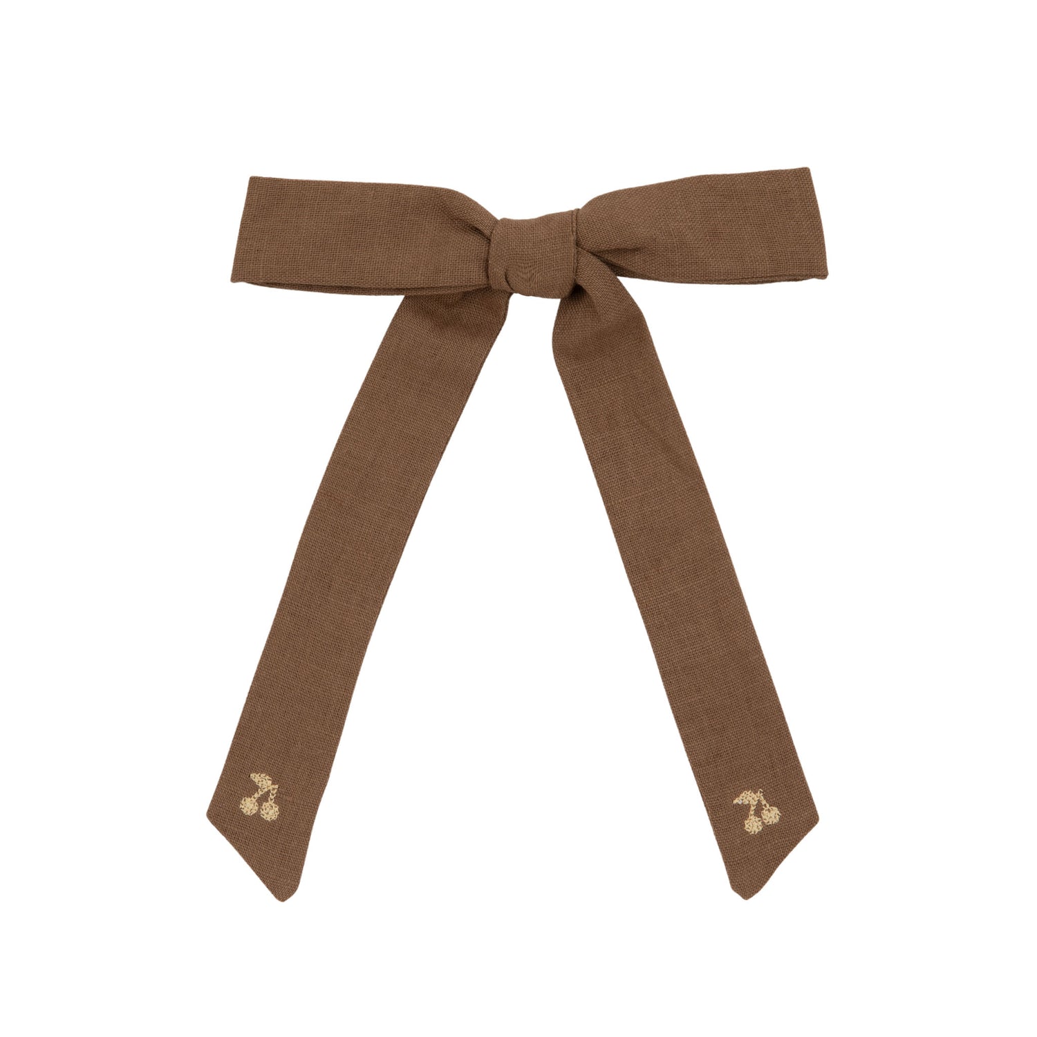 Brown bow with embroidered details on a white background