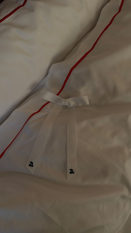 Navy thread cherry embroidered bows